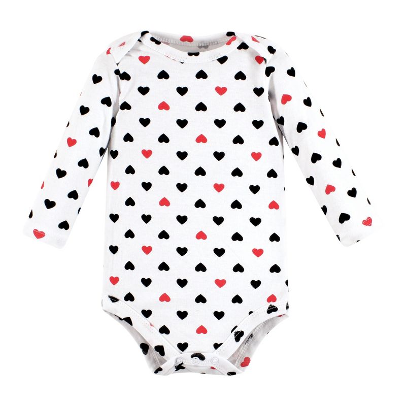 Hudson Baby Infant Girl Cotton Long-Sleeve Bodysuits, Girl Daddy Red Black 5-Pack, 5 of 8