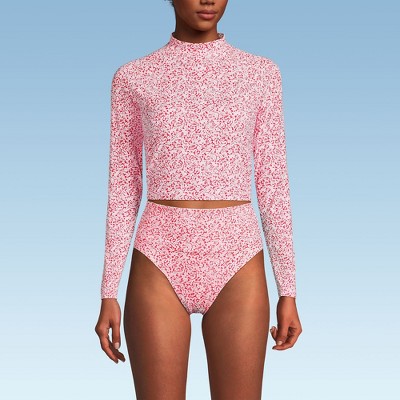 Lands' End Women's Long Sleeve Mock Neck Cropped UPF 50 Sun Protection Rash Guard