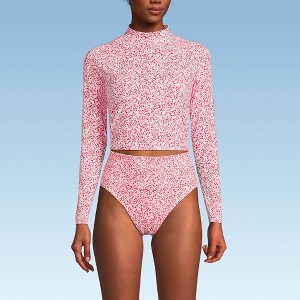 Lands' End Women's Long Sleeve Mock Neck Cropped UPF 50 Sun Protection Rash Guard - 1 of 3