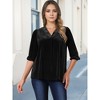 INSPIRE CHIC Women's Velvet V Neck 3/4 Puff Sleeve Fall Trendy Casual Tunic Blouse - 2 of 4