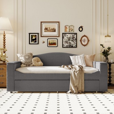 Whisen Modern Teddy Fleece Daybed with Bluetooth Audio, USB Port, Storage Armrests and Trundle