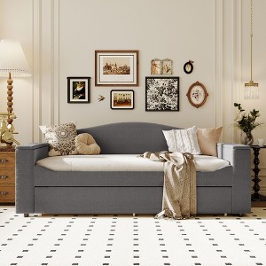 Whisen Modern Teddy Fleece Daybed with Bluetooth Audio, USB Port, Storage Armrests and Trundle - 1 of 4