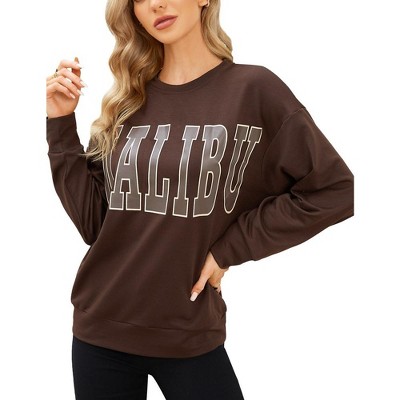 Sweatshirt For Women Lightweight Spring Holiday MALIBU Letter Graphic Crewneck Long Sleeve Pullover Sweatshirt
