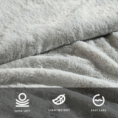 Grey Faux Fur Reversible Throw Blanket with Micromink Back, 50" x 60"