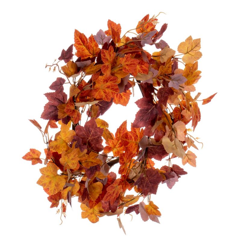 Vickerman 16" Artificial Orange Fall Maple Leaf Candle Ring Wreath., 5 of 6