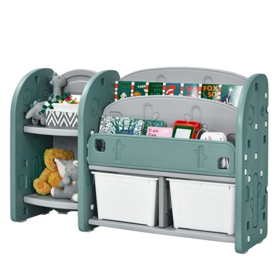 Infans Kids Toy Storage Organizer w/ 2-Tier Bookshelf & Plastic Bins
