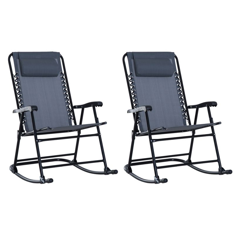 Outsunny Set of 2 Rocking Chairs Patio Lawn Chair Beach Reclining Folding Chairs with Pillow, Outdoor Portable Recliner for Camping Fishing Beach, 1 of 9