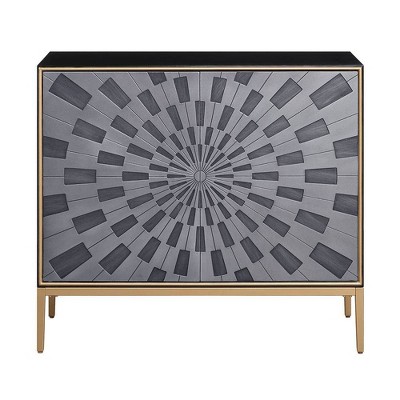 39" Black and Gray Wood Console Table with Brass Legs