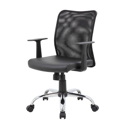Swivel Mesh Back Task Chair with Vinyl Seat and Chrome Base - Black