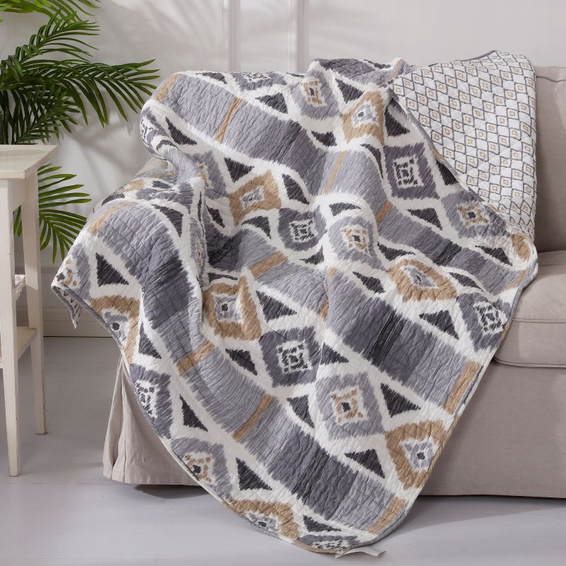 Santa Fe 50" x 60" Quilted Throw - Greys, Tan, and White - Levtex Home, 1 of 4