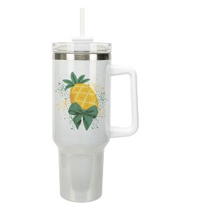Elanze Designs 40 Ounce Stainless Steel Double Wall Insulated Glitter Travel Tumbler With Handle, Straw, and Lid, Pineapple White - 1 of 1