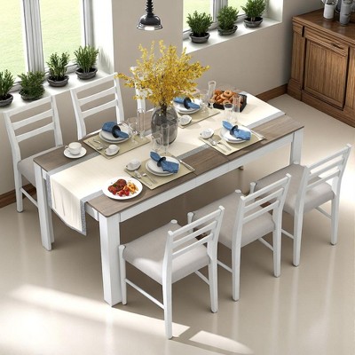 7-Piece Extendable Dining Set with 2 Drawers, Solid Wood Table and 6 Upholstered Chairs – Expandable for Family Meals, for Kitchen & Dining Room