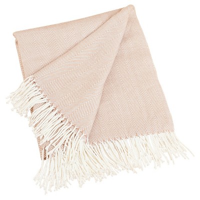 50"X60" Herringbone Tassel Fringe Throw Blanket Camel - Saro Lifestyle