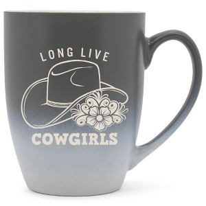 100 North Floral Western Hat 10 Ounce Gray and White Two Toned Ombre, Comfortably Fits Your Hands, Ceramic Tea Coffee Cup Mug, Long Live Cowgirls - 1 of 1