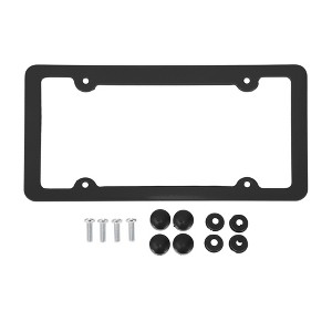 Unique Bargains Car Front Rear License Plate Holder with Screws Caps 4 Hole Round Hole Narrow Frame Aluminum Alloy - 1 of 4