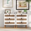 Tangkula 2PCS Modern Nightstand End Bedside Table w/ 3 Rattan Drawers & Solid Wood Legs White - 2 of 4