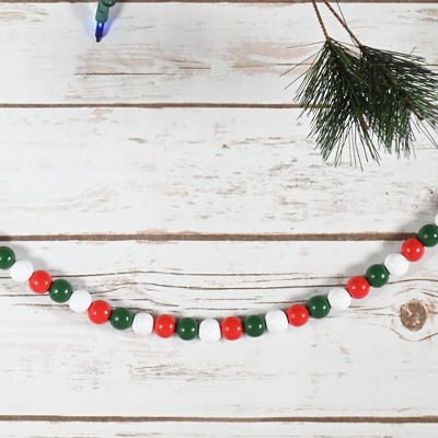 10' Red, Green, and White Wooden Bead Christmas Garland