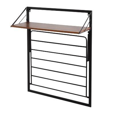 Black and Walnut Wall-Mounted Drying Rack with Shelf