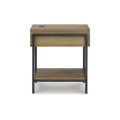 Contemporary Black and Brown Wood Metal End Table with Storage