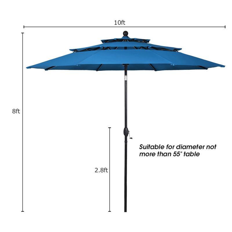 Costway 10ft 3 Tier Patio Market Umbrella Aluminum Sunshade Shelter Double Vented, 2 of 10