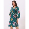 Allegra K Women's Boho Floral V Neck Tie Waist Long Sleeve Chiffon Wrap Midi Dress - 2 of 4