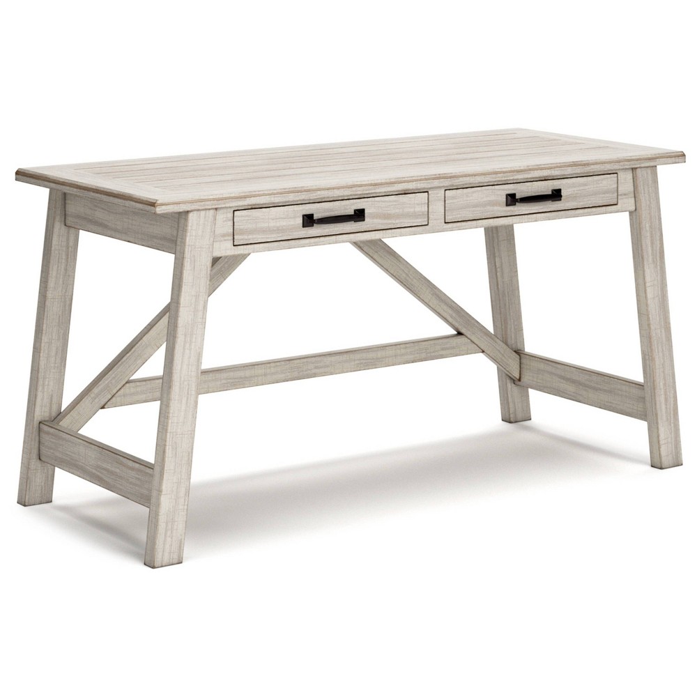 Photos - Office Desk Ashley 60" Carynhurst Home Office Writing Desk White - Signature Design by : Farmhouse Style, Distressed Veneer Finish with M 