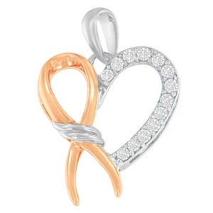 Haus of Brilliance Two-Toned Silver 1/5 cttw Diamond Ribbon Heart Accent Pendant Necklace - 1 of 4