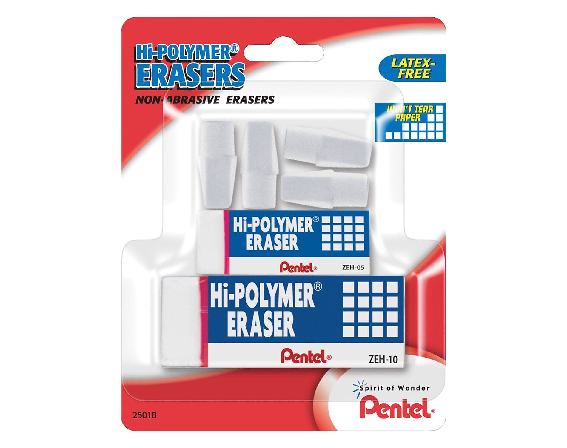 Pentel Hi-Polymer Eraser White Erasers Assorted Sizes 6/Pack 163822