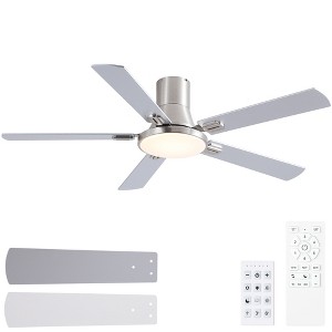 YUHAO 52 in. indoor Nickel Flush Mount Standard Ceiling Fan with Light, Reversible Blades and Remote Control Included - 1 of 4