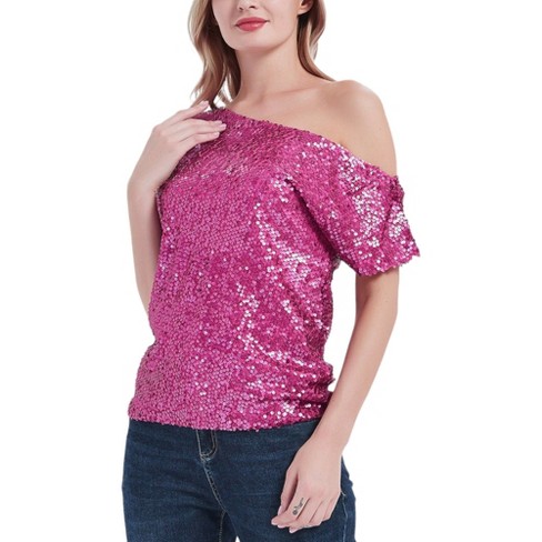Anna-Kaci Women's Short Sleeve Square Neck Sequin Top for Special Occasions