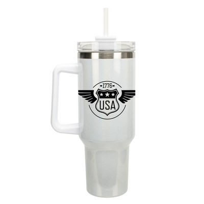 100 North 1776 USA Wings Sign Emblem Wrap-Around 40 Oz. Stainless Steel Water Bottle Coffee Mug, Spill & Leak Resistant, Travel Tumbler with Handle,