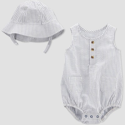 Image of Carter's Just One You®️ Baby Girls' Striped Bubble Top & Bottom Set - White 3M