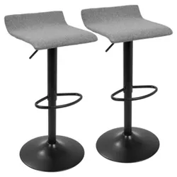 Set of 2 Ale Xl Contemporary Adjustable Barstool - Black And Gray - Lumisource