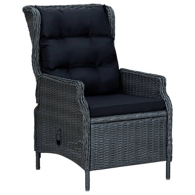 vidaXL Reclining Patio Chair with Cushions, Poly Rattan, Dark Gray