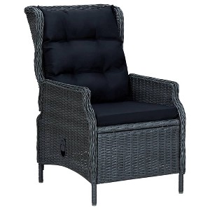 vidaXL Reclining Patio Chair with Cushions, Poly Rattan, Dark Gray - 1 of 4
