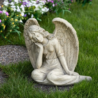 Graceful 17" Gray Polyresin Sitting Angel Garden Statue