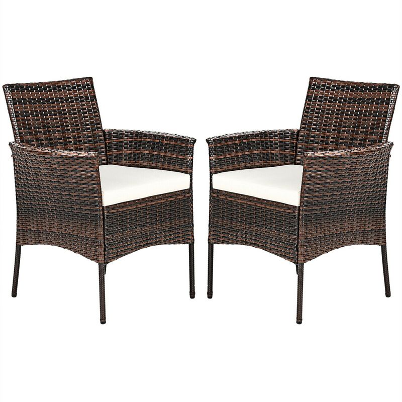 Costway Patio Rattan Arm Dining Chair Cushioned Sofa Furniture Brown, 2 of 11