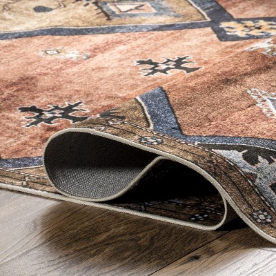 Gray and Rust Medallion 8' x 10' Washable Synthetic Area Rug