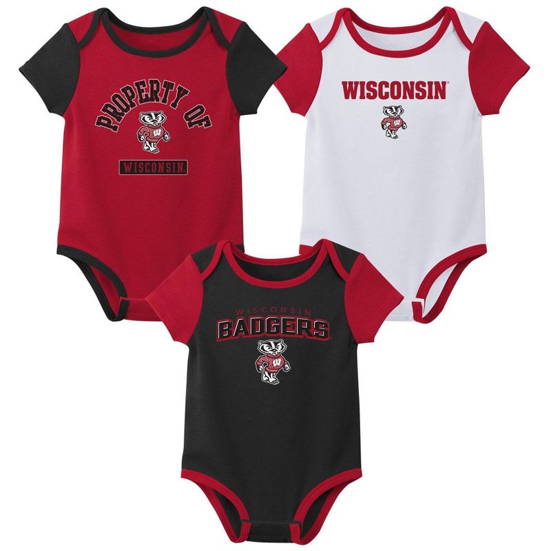 NCAA Wisconsin Badgers Infant 3pk Bodysuit, 1 of 5