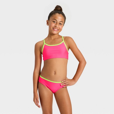 Cat & Jack Girls' Sleeveless Colorblock Two Piece Swimwear Set - Cat & Jack™ Pink S