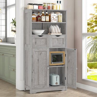 USIKEY Tall Bathroom Cabinet with Adjustable Shelf & Doors, Storage Cabinet with 2 Drawers, Bathroom Floor Cabinet for Living Room, White