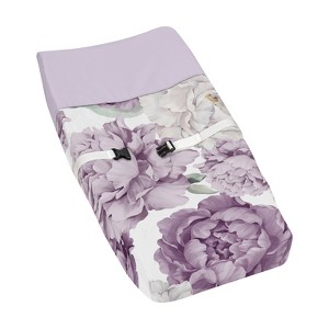 Sweet Jojo Designs Girl Changing Pad Cover Peony Floral Garden Purple and Ivory - 1 of 4