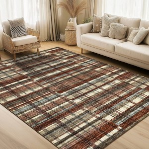 Indoor Modern Area Rugs Retro Striped Plaid Distressed Carpet For Living Room Bedroom Washable Soft Floor Mat Office Home Decor - 1 of 4
