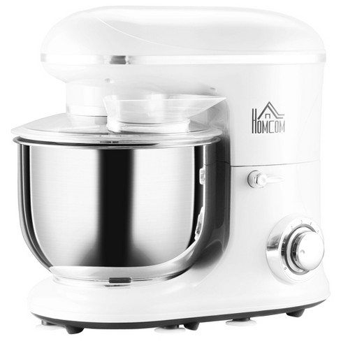 Homcom Stand Mixer With 6+1p Speed, 600w Tilt Head Kitchen Electric Mixer  With 6 Qt Stainless Steel Mixing Bowl, Beater, Dough Hook, White : Target