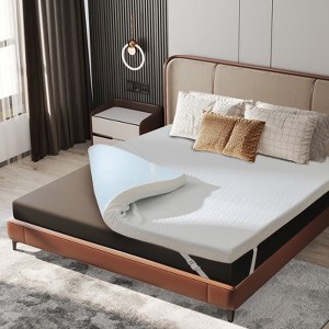 3 in. Gel Memory Foam Mattress Topper with Bamboo Cover White/Gray- Breathable & Supportive - 1 of 4