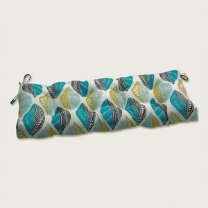 Leaf Block Outdoor/Indoor Blown Bench Cushion Teal/Citron - Pillow Perfect - 1 of 4