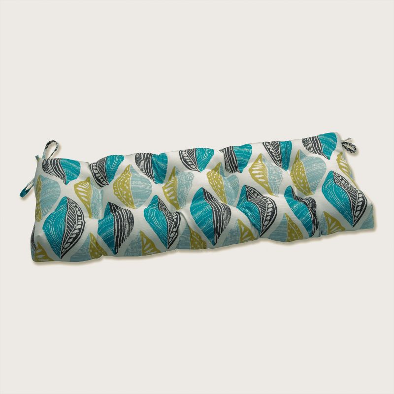 Leaf Block Outdoor/Indoor Blown Bench Cushion Teal/Citron - Pillow Perfect, 1 of 7