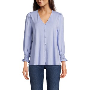 Lands' End Women's 3/4 Sleeve Lightweight Jersey Button Front Top - 1 of 4