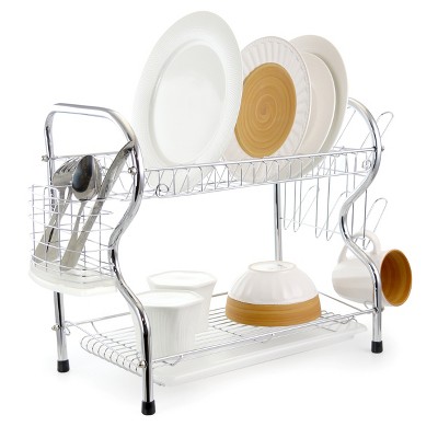 Chrome 24-Inch 2-Level Dish Rack with Utensil Cup