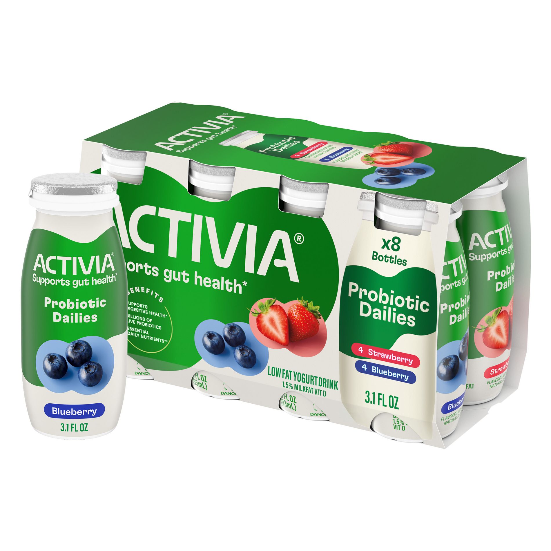 Activia Probiotic Dailies Strawberry & Blueberry Yogurt Drink - 8ct/3.1 fl oz Bottles